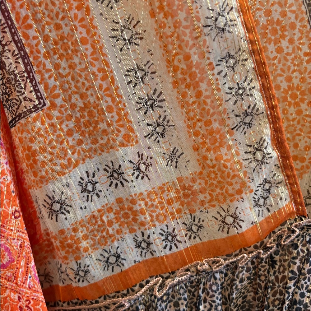 NWOT Free People Aliyah Orange Brown Gold Metallic Printed Boho Tunic Top Medium - Picture 11 of 15